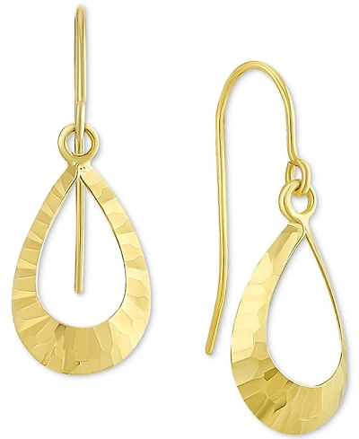 Hammered Open Teardrop Drop Earrings in 10k Gold