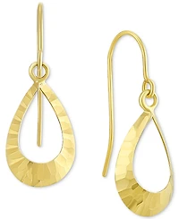 Hammered Open Teardrop Drop Earrings in 10k Gold
