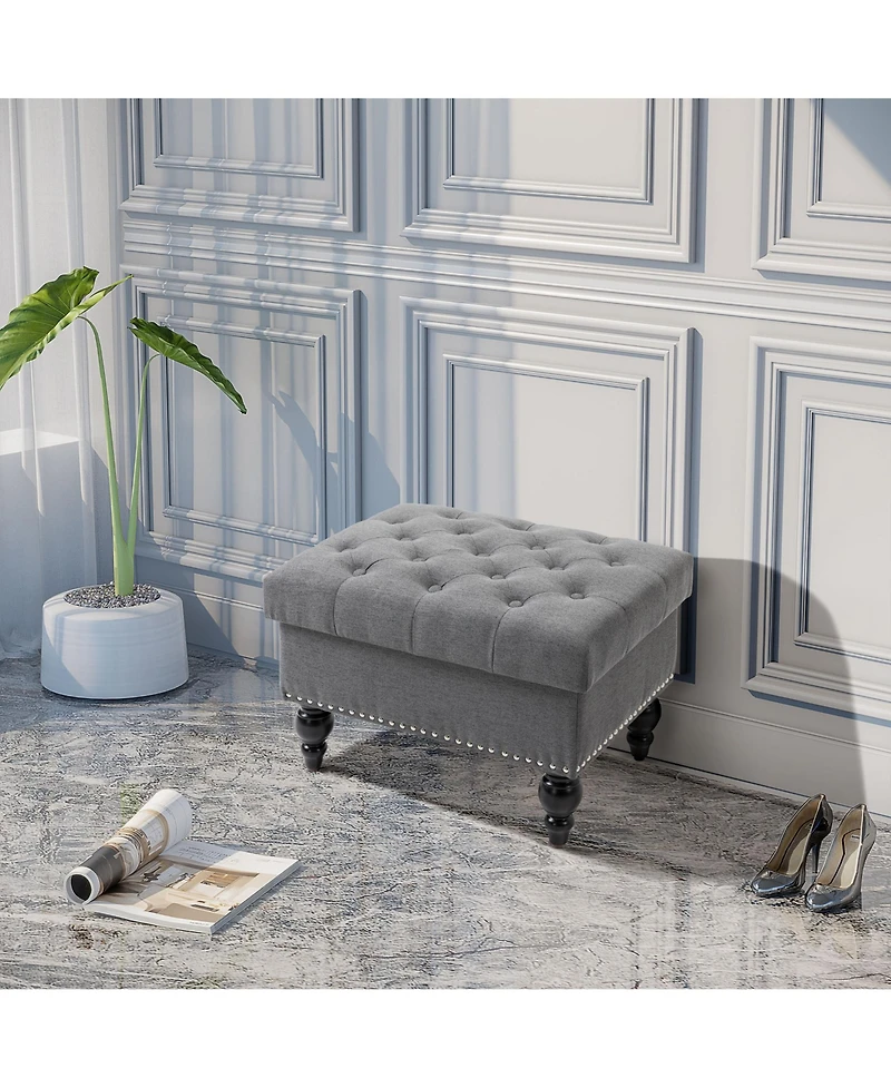 Homcom 25" Button-Tufted Storage Ottoman with Removable Lid,