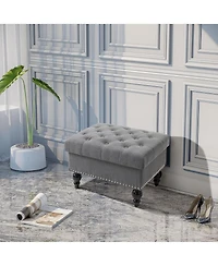 Homcom 25" Button-Tufted Storage Ottoman with Removable Lid,