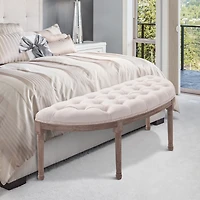 Homcom Vintage Semi-Circle Entryway Bench w/Tufted Upholste Fabric, Off