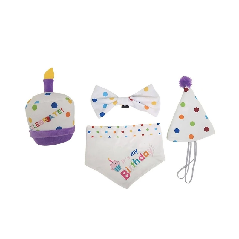 4-Piece Dog Birthday Kit – Celebrate in Style with Bandana, Hat, Bow Tie, and Plush Toy for the Perfect Festive Dog Party, Adjustable, Durable,