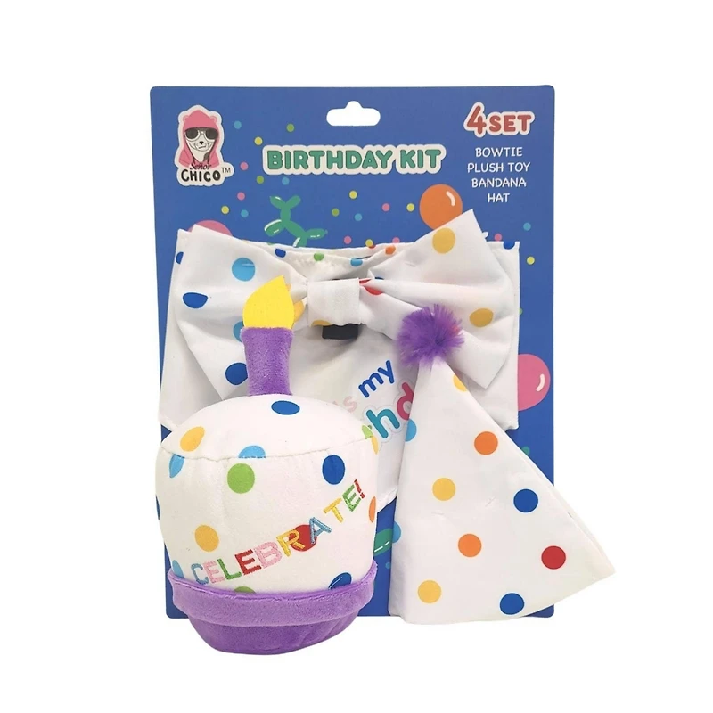 4-Piece Dog Birthday Kit – Celebrate in Style with Bandana, Hat, Bow Tie, and Plush Toy for the Perfect Festive Dog Party, Adjustable, Durable,