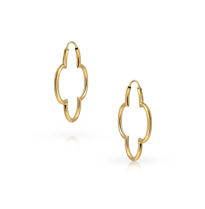 Bling Jewelry Simple Clover Flower Shaped Thin Tube Endless Hoop Earrings Sterling Silver 1.5 Diameter