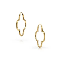 Bling Jewelry Simple Clover Flower Shaped Thin Tube Endless Hoop Earrings Sterling Silver 1.5 Diameter