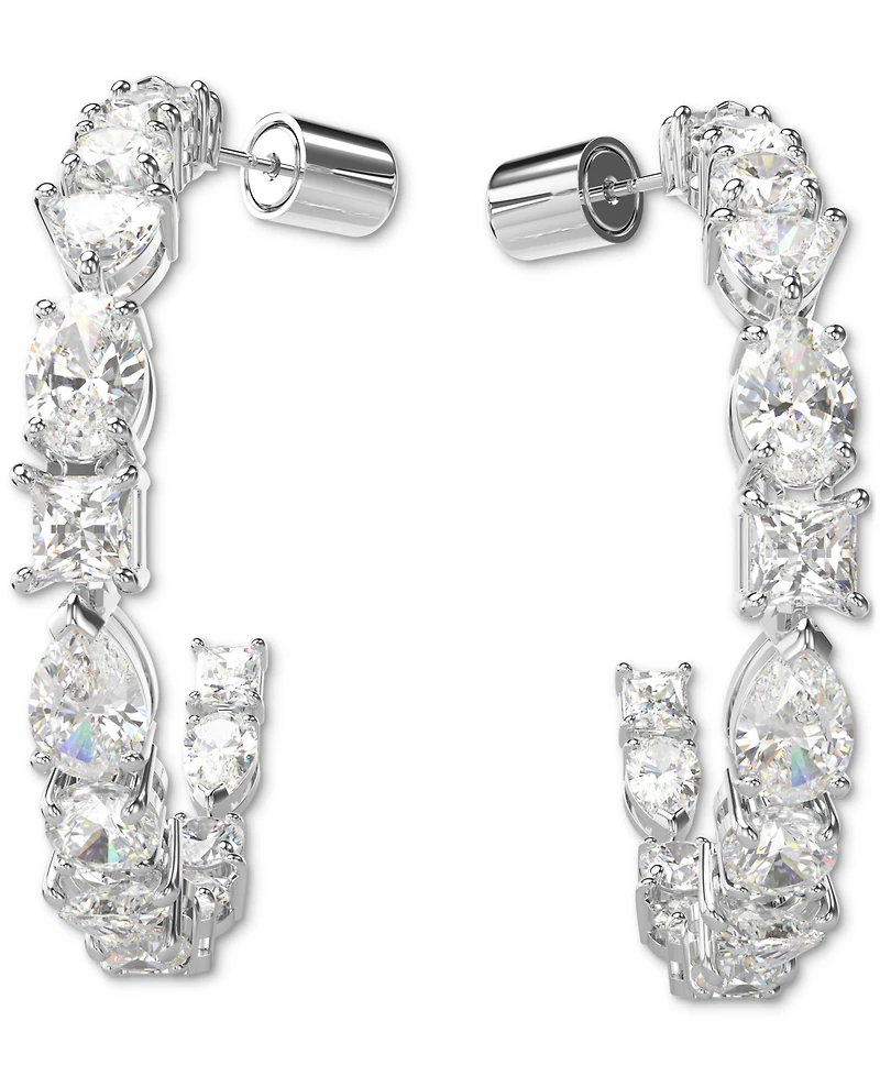 Swarovski Rhodium-Plated Medium Mixed Crystal C-Hoop Earrings, 1.54"