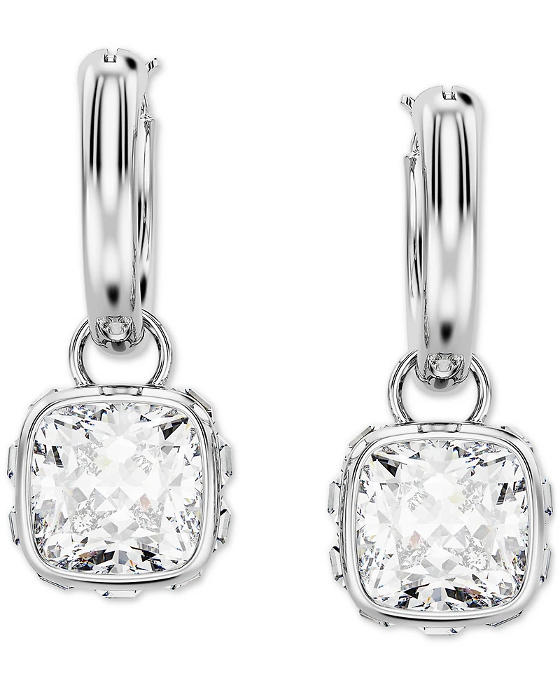 Swarovski Silver-Tone Zirconia & Crystal Square Dangle Hoop Earrings