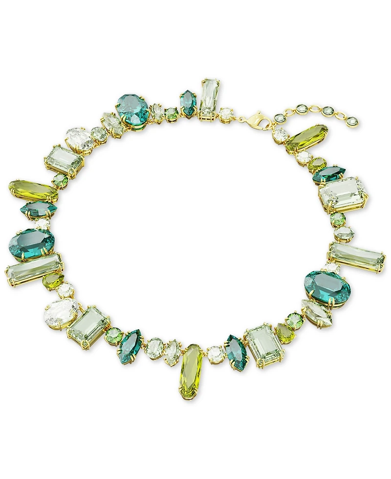 Swarovski Gold-Tone Green-Hued Crystal Mixed Cut Collar Necklace, 14" + 1-3/4" extender