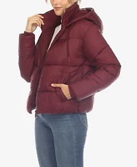 White Mark Women's Full Front Zip Hooded Bomber Puffer Jacket