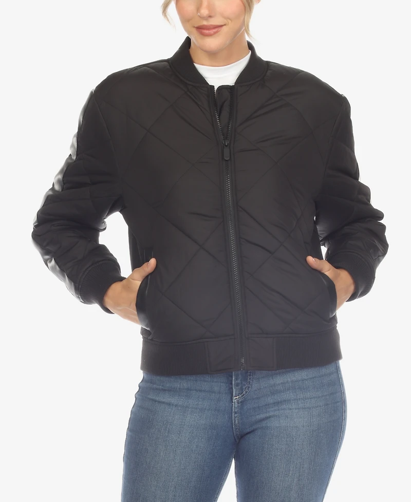 White Mark Women's Lightweight Diamond Quilted Puffer Bomber Jacket