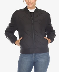 White Mark Women's Lightweight Diamond Quilted Puffer Bomber Jacket