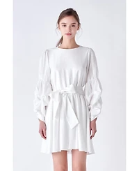 English Factory Women's Cinched Puff Sleeve Belted Dress