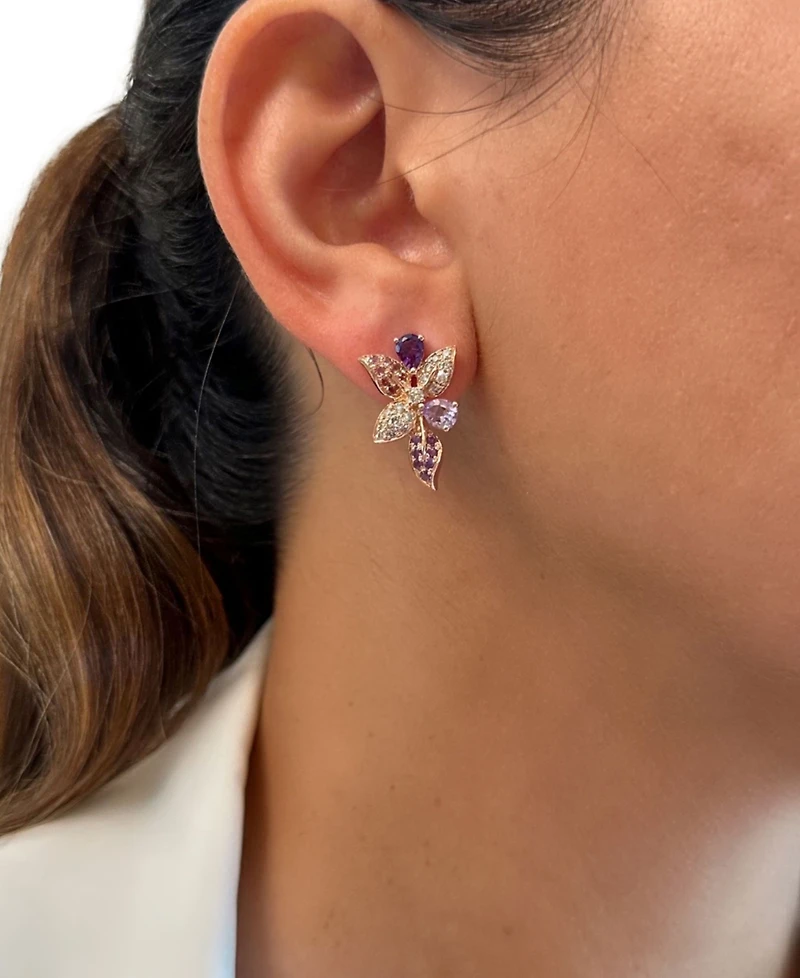 Le Vian Multi-Gemstone (1-1/4 ct. t.w.) & Nude Diamond (1/3 ct. t.w.) Flower Drop Earrings in 14k Rose Gold