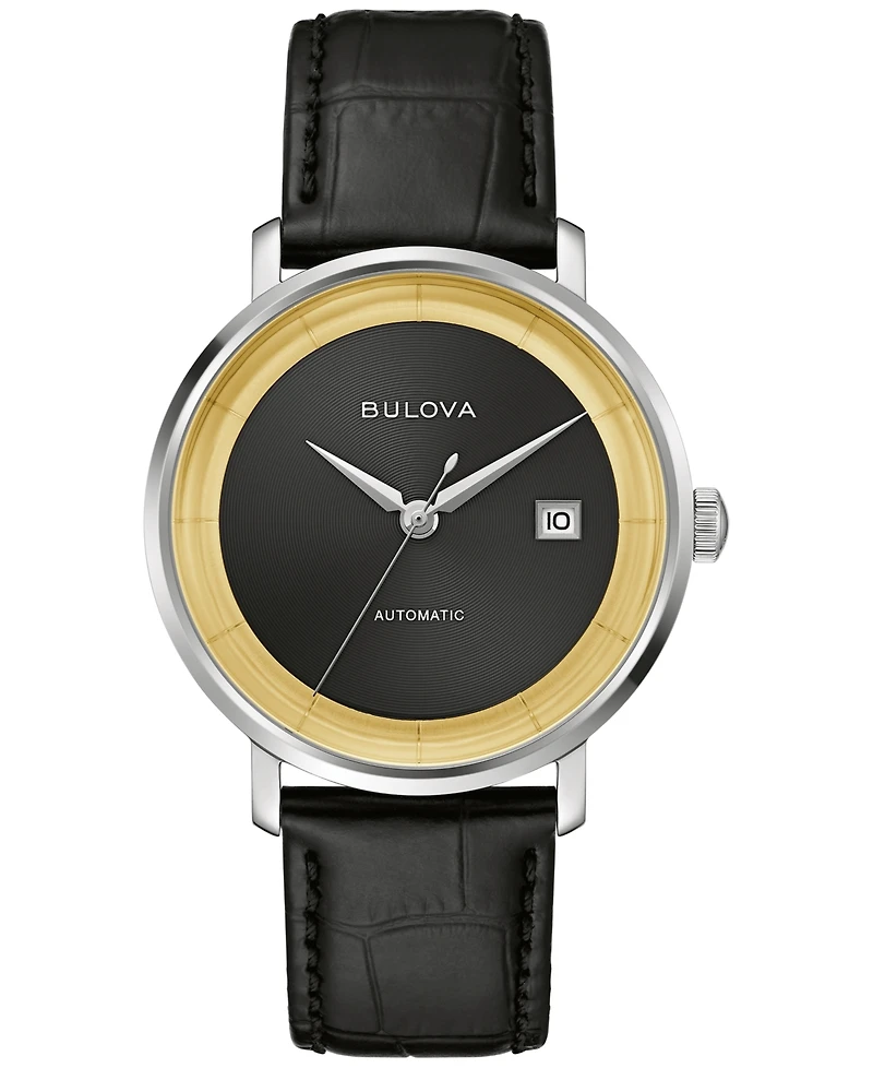 Bulova Men's Classic Frank Sinatra Rat Pack Automatic Black Leather Strap Watch 40mm