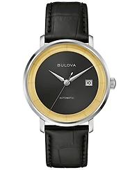 Bulova Men's Classic Frank Sinatra Rat Pack Automatic Black Leather Strap Watch 40mm