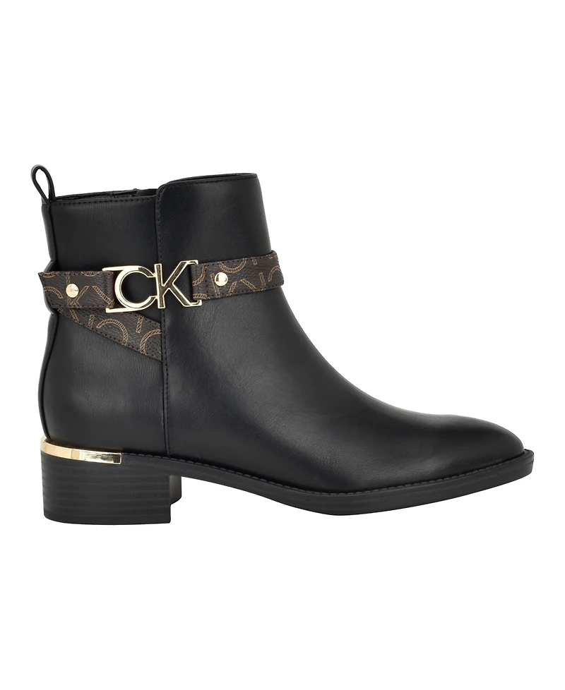 Calvin Klein Women's Dhara Logo Strap Block Heel Booties
