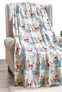 Kate Aurora Ultra Soft & Cozy Christmas Forrest Friends Santa Plush Throw Blanket Cover - 50 in. W x 60 in. L