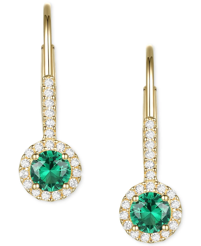 Lab-Created Emerald (3/8 ct. t.w.) & Lab-Created White Sapphire (1/6 ct. t.w.) Leverback Drop Earrings in 14k Gold-Plated Sterling Silver