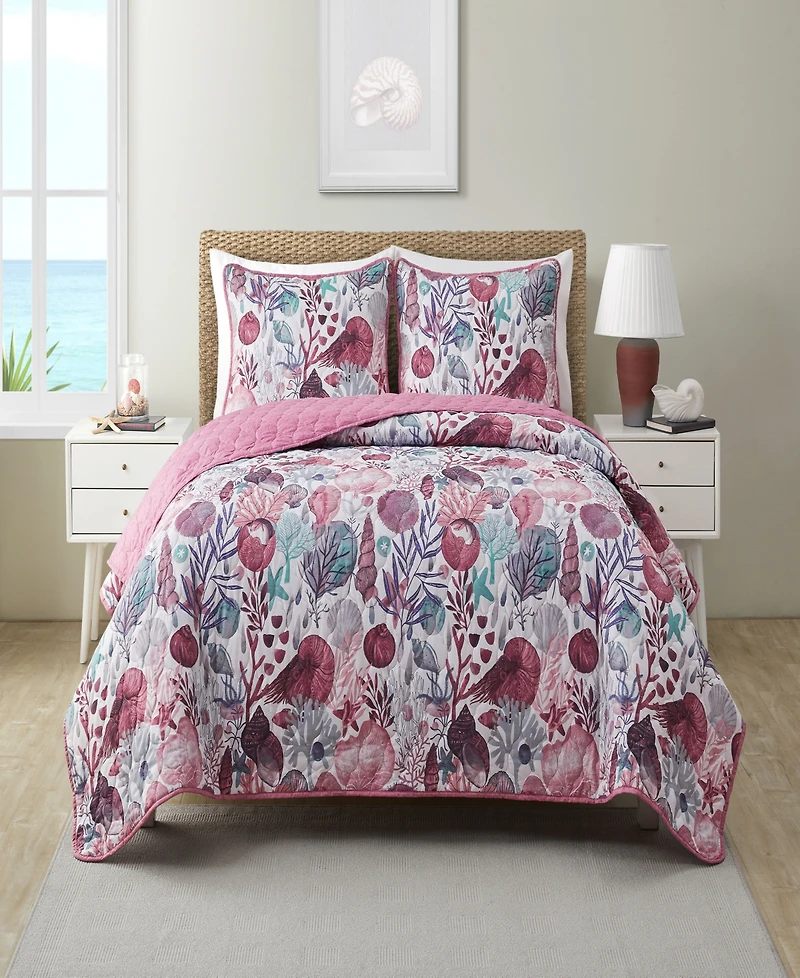 Vcny Home Ivory Coast Disperse Print Reversible 3 Piece Quilt Set, Full/Queen