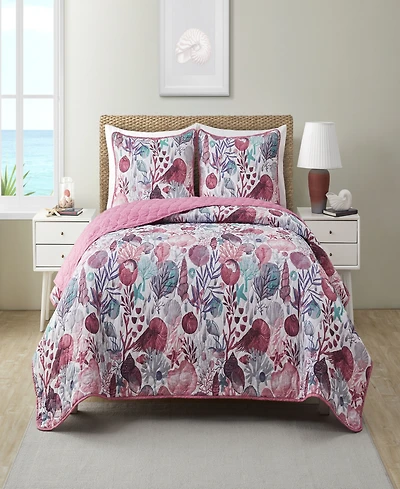 Vcny Home Ivory Coast Disperse Print Reversible 3 Piece Quilt Set, Full/Queen