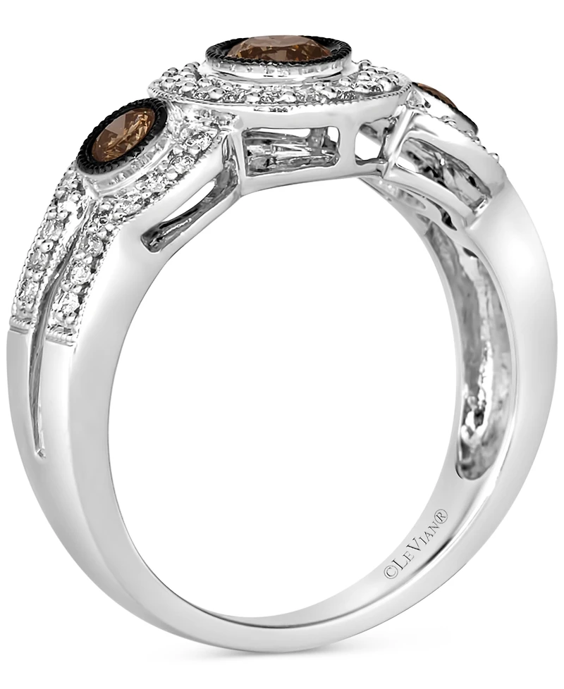 Le Vian Chocolate Diamond & Nude Diamond Abstract Three Stone Halo Ring (5/8 ct. t.w.) in 14k White Gold
