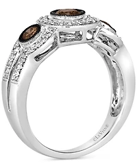 Le Vian Chocolate Diamond & Nude Diamond Abstract Three Stone Halo Ring (5/8 ct. t.w.) in 14k White Gold