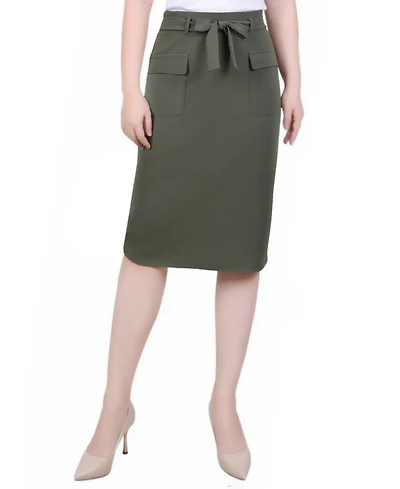 Ny Collection Petite Slim Belted Scuba Crepe Skirt