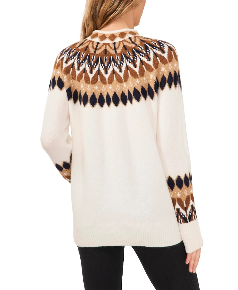CeCe Women's Fair Isle Long Sleeve Mock Neck Sweater