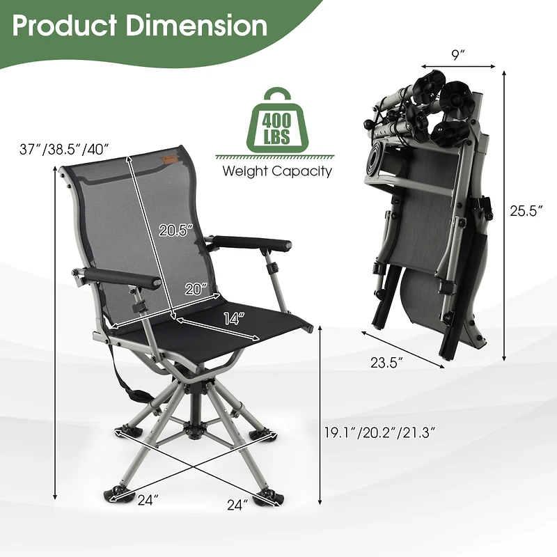 Costway 360 Degree Silent Swivel Hunting Chair w/ All-terrain Feet Pads Support 400 Lbs