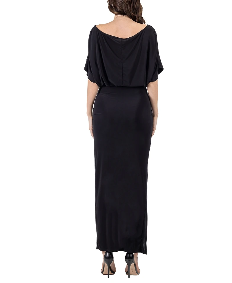 24seven Comfort Apparel Women's Boat Neck Slit Maxi Dress