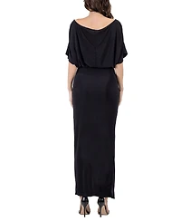 24seven Comfort Apparel Women's Boat Neck Slit Maxi Dress