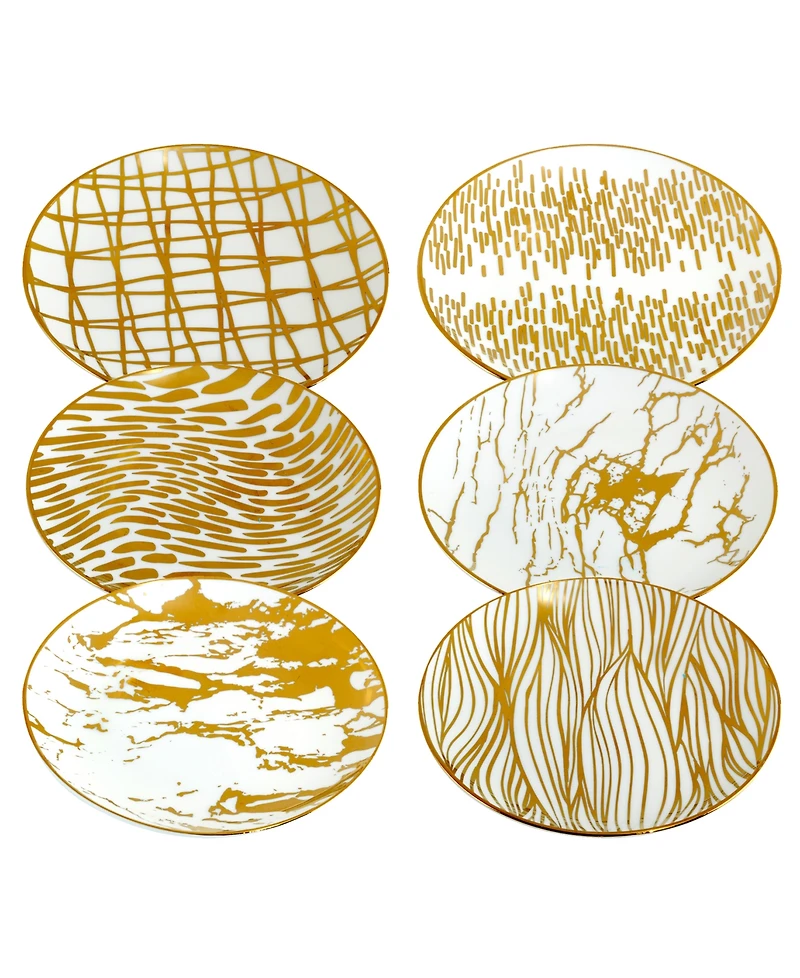 Certified International Matrix Gold-Silver Tone Canape Plates Set of 6