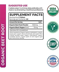 Healths Harmony Organic Beet Root Tablets, Super Antioxidant and Nitrate Supplement for Blood Pressure and Stamina, Health's Harmony, 120ct