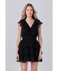 endless rose Women's Tulle Ruffle Tiered Mini Dress