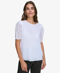 Calvin Klein Women's Elbow-Length Button-Sleeve Top