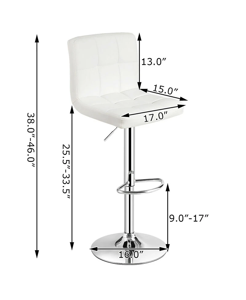 Set of 2 Bar Stools Pu Leather Adjustable Barstool Swivel