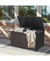 133 Gallon Patio Rattan Storage Deck Box Container Wheel Handle W/Liner
