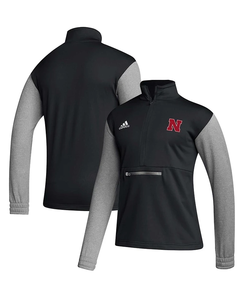 Men's adidas Black Nebraska Huskers Sideline Aeroready Half-Zip Top