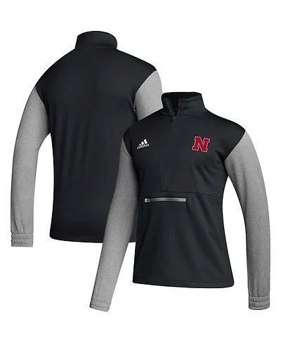Men's adidas Black Nebraska Huskers Sideline Aeroready Half-Zip Top