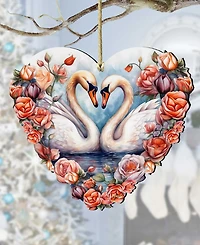 Designocracy Holiday Wooden Ornaments Swans Love Home Decor G. DeBrekht