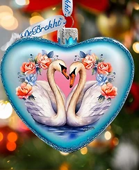 Designocracy Swan Love Heart Mercury Glass Christmas Ornaments G. DeBrekht