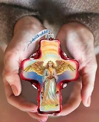 Designocracy Angel Descending from Heaven Cross Christmas Glass Ornaments G. DeBrekht