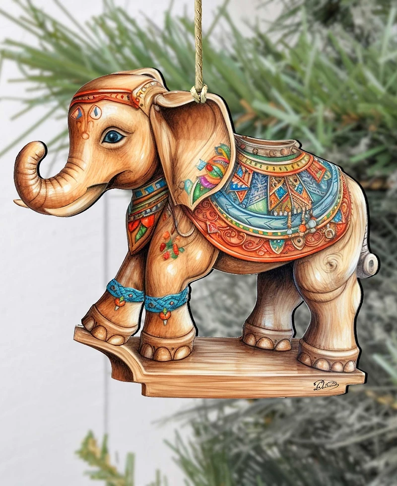Designocracy Carousel Elephant Christmas Wooden Ornaments Holiday Decor G. DeBrekht