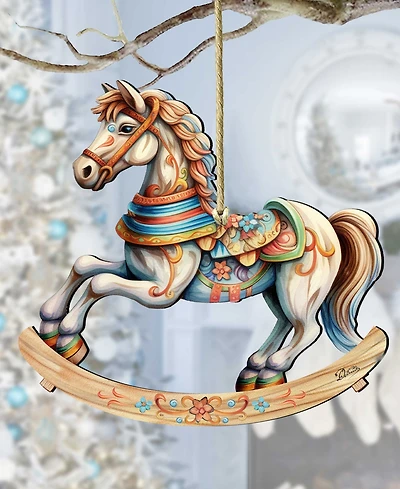 Designocracy Rocking Horse Christmas Wooden Ornaments Holiday Decor G. DeBrekht
