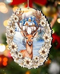 Designocracy Majestic Forest Deer Christmas Wooden Ornaments Holiday Decor G. DeBrekht