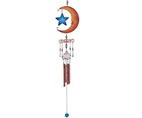 23" Long Celestial Wind Chime Copper & Gem Moon Star Hanging Wind Chime
