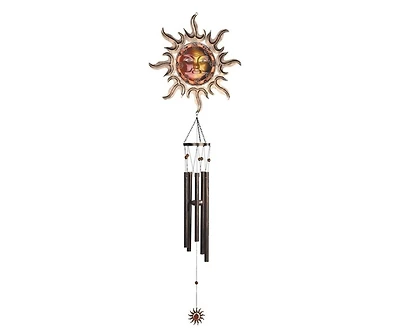 50" Long Red Mystical Gem Wind Chime with Small Dangled Sun Celestial Wind Chime