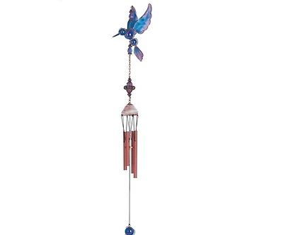 23" Long Blue Hummingbird Copper and Gem Wind Chime