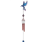 23" Long Blue Hummingbird Copper and Gem Wind Chime