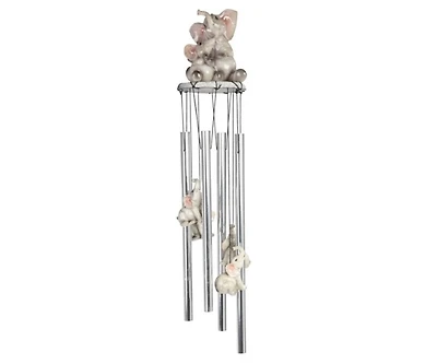 23" Long Elephant with Baby Round Top Wind Chime